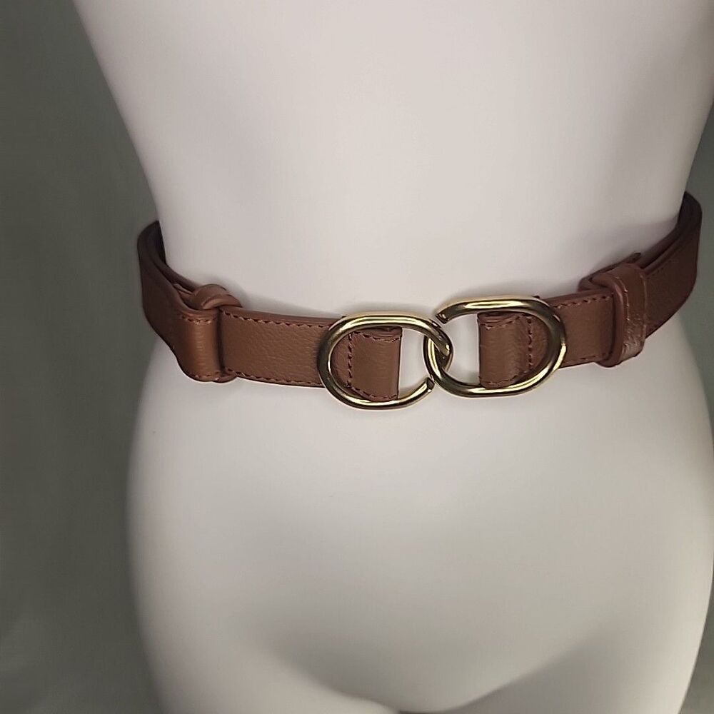 Belt B-Low Maeve Mini Women's Cuoio & Gold Interlocking Ring Adjst 1" X 41" VTG
